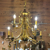 Chandelier, Brass, Hollywood Regency, Deco Style, Six Arm, Sku: 032917